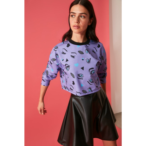 Trendyol Purple Printed Knitted Sweatshirt