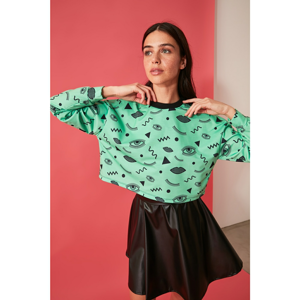 Trendyol Green Printed Knitted Sweatshirt