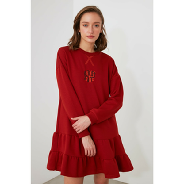 Trendyol Cinnamon Embroidered Knitted Dress