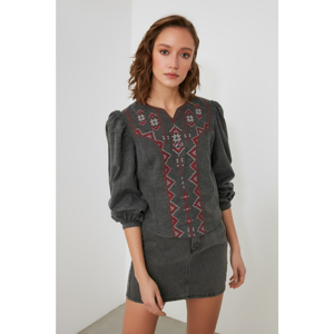 Trendyol Anthracite Embroidered Blouse