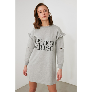 Trendyol Grey Sleeves Frilled Knitted Sweat Dress