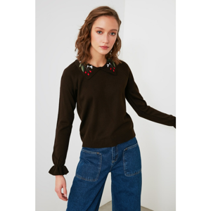 Trendyol Knitwear Sweater WITH Brown Collar Detail