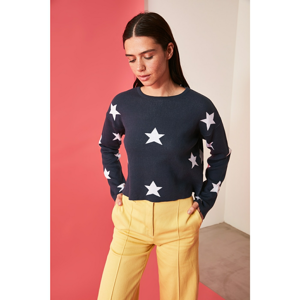 Trendyol Navy Blue Star Jacquin Knitwear Sweater