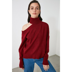 Trendyol Burgundy One Shoulder Knitwear Sweater