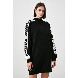 Trendyol Black Arms Printed Upright Collar Knitted Dress
