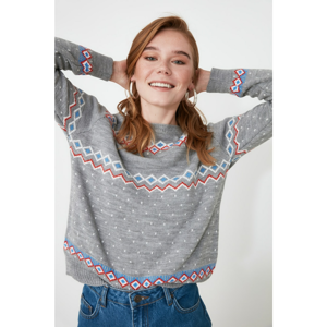 Trendyol Grey Jacquin Knitwear Sweater