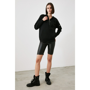 Trendyol Black Zippered And Hooded Knitted Sweatshirt