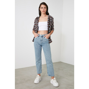 Trendyol Blue Pocket Detailed High Waist Straight Jeans