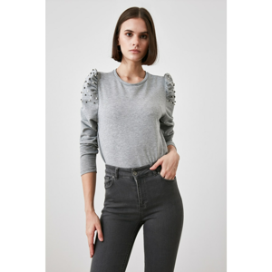Trendyol Grey Pearl Detailed Balloon Sleeve Knitted Blouse
