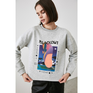 Trendyol Grey Printed Basic Knitted Sweatshirt