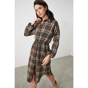 Trendyol Plaid Shirt Dress WITH Multicolored Binding Detail