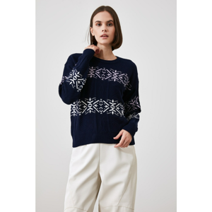 Trendyol Navy Blue Jacquin Knitwear Sweater