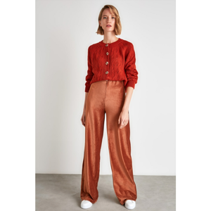 Trendyol Brown Velvet Loose Leg Knitted Pants