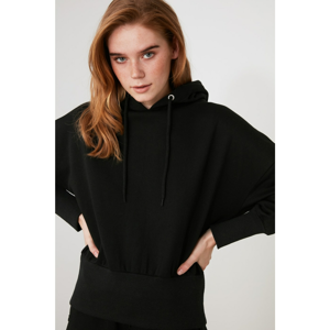 Trendyol Black Hooded Loose Knitted Sweatshirt