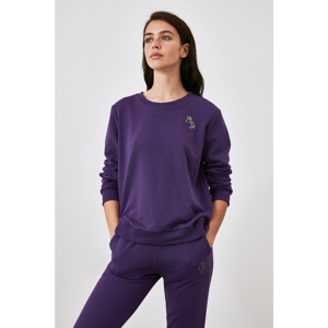 Trendyol Purple Embroidered Basic Knitted Sweatshirt