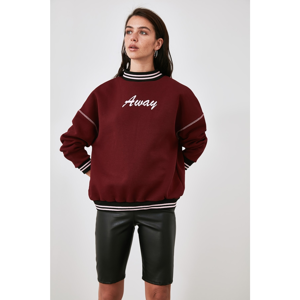 Trendyol Burgundy Upright Collar Printed Knitted Sweatshirt