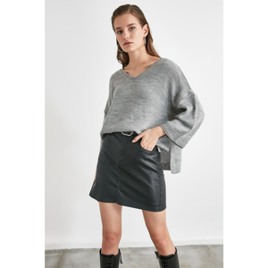 Trendyol Grey V-Neck Knitwear Sweater