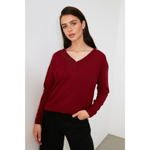 Trendyol Burgundy V Collar Knitwear Sweater