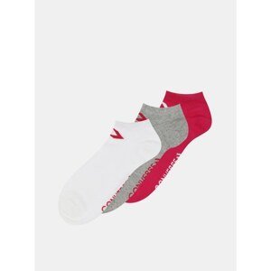 Set of three pairs of women's ankle socks in grey and pink Converse