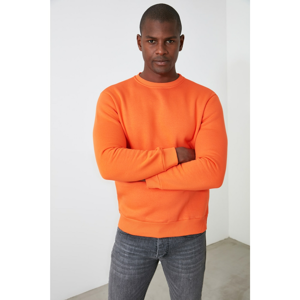 Trendyol Orange Men's Crew Neck Regular Fit Sweatshirt with Slogan Label