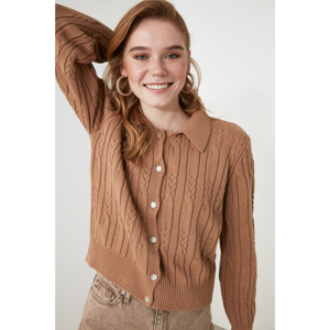 Trendyol Camel Knitted Detailed Polo Neck Knitwear Cardigan