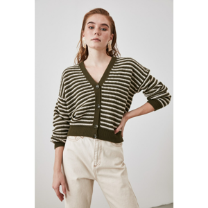 Trendyol Haki Buttoned and Striped Knitwear Cardigan