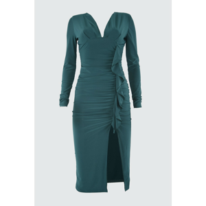 Trendyol Emerald Green Drapeli Ruffle Detailed Dress