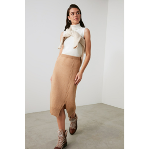 Trendyol Camel Sleet Detailed Knitwear Skirt