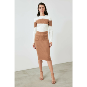 Trendyol Ekru Color Block Sweater Skirt Knitwear Bottom-Top Suit