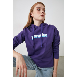 Trendyol Purple Printed Hooded Knitted Sweatshirt