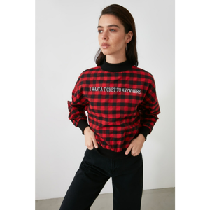Trendyol Loose Knitted Sweatshirt WITH Multicolored Right Collar Plaid