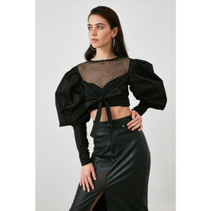 Trendyol Black Puantiye Tulle Detailed Blouse