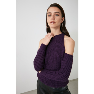 Trendyol Mürdüm Cut Out Detailed Knitwear Sweater