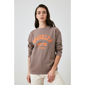 Trendyol Brown Printed Knitted Sweatshirt