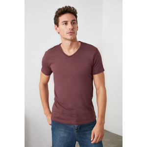 Trendyol Dark Burgundy Men's Basic Cotton V-Neck Slim Fit T-Shirt