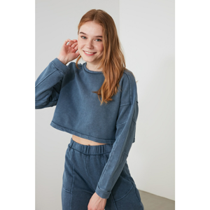 Trendyol Indigo Crop Knitted Sweatshirt