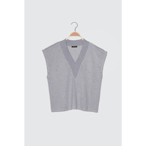 Trendyol Gray V-Neck Knitted Blouse