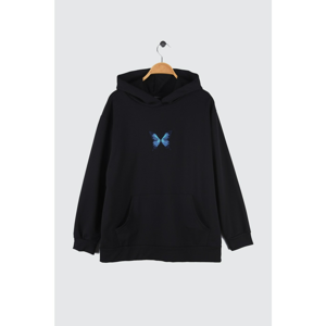 Trendyol Black Hooded Printed Anthrax-Without Knitted Sweatshirt