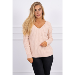 Knitted V-neck sweater powder pink