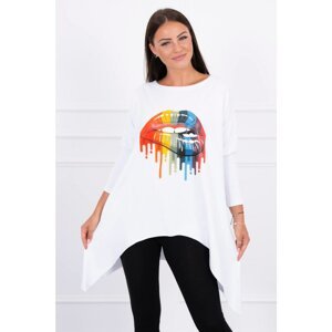 Oversize blouse with rainbow print on lips in white