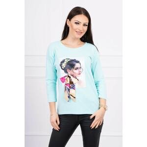 Blouse with graphics and colorful bow 3D mint