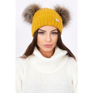 Hat with double pom pom mustard