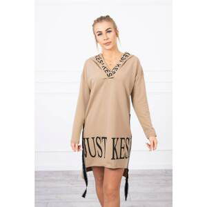 Dress with hood and print cappuccino
