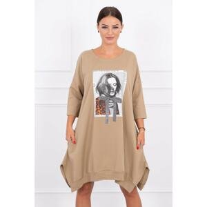 Dress with print and flared camel bottom