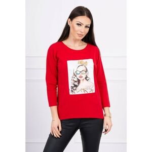 Blouse with graphics of a girl in glasses 3D red