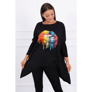 Oversize blouse with black rainbow lip print