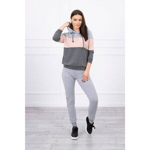 Set with coloured stripes grey + powder pink