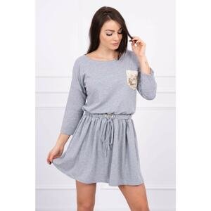 Dress tied at the waist with sequin pocket gray S/M-L/XL