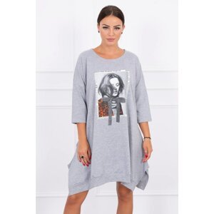 Dress with print and flared bottom in gray