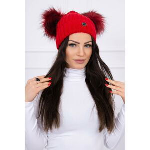 Hat with double pom pom red